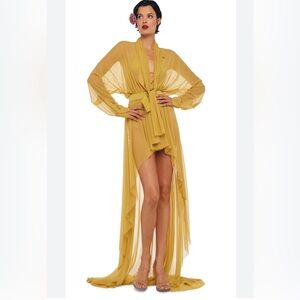 NORMA KAMALI Hi lo dress with train. Long sleeved and semi sheer. Size XXS